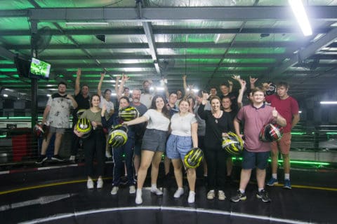 A group racing at Go Karting Gold Coast